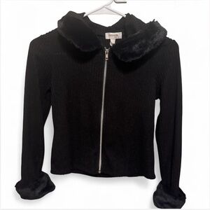 Speechless Girls Black Faux fur trim Jacket large NWT